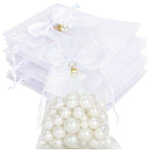 joycraft 4x6 In Organza Bags with Bow, 30Pcs White Wedding Party Favor Bag, Jewelry Pouches with Drawstring, Sheer Mesh Drawstring Bags for Jewelry, Makeup, Candy, Desserts