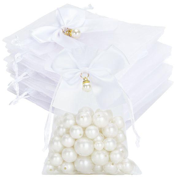 joycraft 4x6 In Organza Bags with Bow, 30Pcs White Wedding Party Favor Bag, Jewelry Pouches with Drawstring, Sheer Mesh Drawstring Bags for Jewelry, Makeup, Candy, Desserts