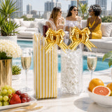 joycraft Wine Gift Bags with Handles, 4 Pcs Ice Wine Bags, Clear Plastic Gift Bags with Gold Pull Bows and Tissue Paper, Portable Wine Pouch Cooler, Reusable Packaging for Wedding Gifts Party Outdoor