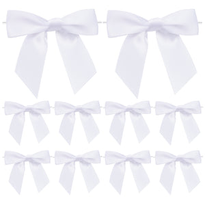 joycraft 50Pcs Twist Tie Bows, 3 Inches Satin Ribbon Twist Tie Bows, Holiday Gift Ribbon Bows, Small Satin Ribbon Bows for Birthday, Baby Shower, Wedding, Party Favor (White)