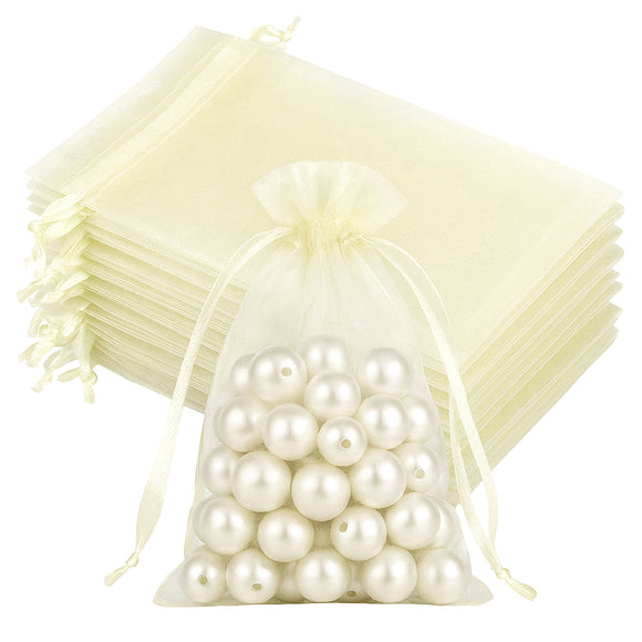 joycraft Organza Bags 4x6 inch - Ivory Drawstring Gift Packaging Pouch with Breathable Mesh for Wedding Favors, Jewelry Display, Candy Bags | Reusable Craft Supplies, Small Business
