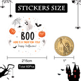 joycraft 60Pcs Happy Halloween Stickers, 2 inch Boo Halloween Stickers, White Round Halloween Holiday Gift Stickers for Goodie Bags Halloween Party Favors Gift Wrapping DIY Craft