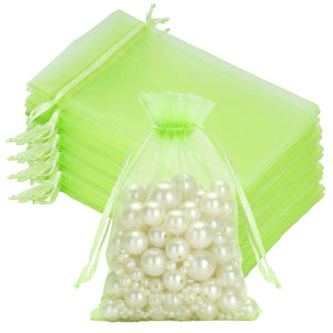 joycraft 50Pcs Light Green Organza Bags - 4x6 In Party Favor Drawstring Mesh Pouch, Sheer Organza Jewelry Bags for Birthday, Baby Shower, Wedding, Graduation