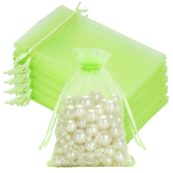 joycraft 50Pcs Light Green Organza Bags - 4x6 In Party Favor Drawstring Mesh Pouch, Sheer Organza Jewelry Bags for Birthday, Baby Shower, Wedding, Graduation