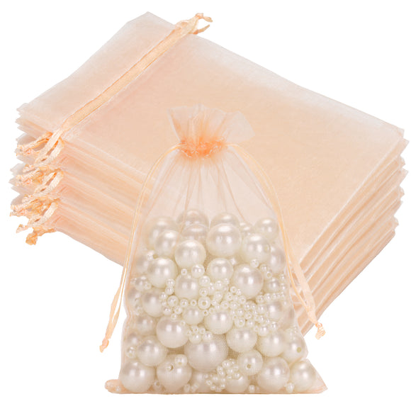 joycraft 50Pcs Peach Organza Bags - 4x6 In Jewelry Drawstring Mesh Pouch, Sheer Party Favor Bags for DIY Craft, Gift Wrapping, Jewelry Packaging, Wedding Favor