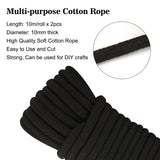 joycraft Soft Cotton Rope, Black Thick Rope, 10MM x 64Ft Cotton Rope, 2 Pack Sturdy Twisted Rope for Clotheslines, Long Tying Rope for DIY Craft Projects, Bundling Camping and Home Decoration Rope