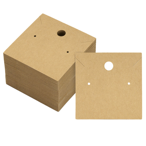 joycraft 100Pcs Earring Display Cards – 2.36In Brown Square Necklace Display Cards, Earring Kraft Paper Holder Cards for Handmade Jewelry, Small Business, Craft Fair, Retail Display