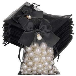 joycraft 4x6 In Organza Bags with Bow, 30Pcs Black Party Favor Bag, Jewelry Pouches with Drawstring, Sheer Mesh Drawstring Bags for Jewelry, Makeup, Candy, Desserts