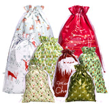 joycraft 20pcs Christmas Drawstring Gift Bags - Assorted Sizes Foil Holiday Gift Wrapping Pouches, 8 Style Santa Party Favor Bags for Toys, Dolls, Candy, DIY Craft