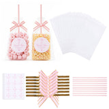 joycraft 100Pcs Clear Rice Krispie Treat Bags with Pink Sticks and Stickers,3.5x5.9 inch Clear Treat Bags,Cakesicle Bags,Flat Cellophane Bags for Macaron Pop,Candy,Apple Cookies,Cake Pop Packaging