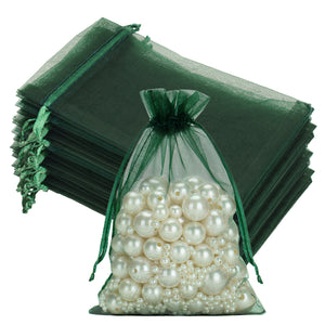 joycraft 50Pcs Dark Green Organza Bags - 4x6 In Party Favor Drawstring Mesh Pouch, Sheer Organza Jewelry Bags for DIY Craft, Christmas Gift, Small Business, Wedding Favor