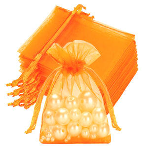 joycraft 50Pcs Orange Organza Bags - 2.7x3.5 Inch Drawstring Halloween Pouch with Mesh, Small Organza Gift Pouch for Thanksgiving, Wedding Favors, Jewelry Display, Candy Bags