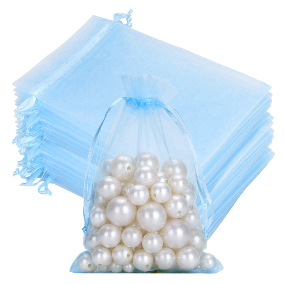 joycraft 50Pcs Sheer Organza Bags with Drawstring,4x6 In Blue Mesh Gift Wrapping Bags, Jewelry Organza Pouch, Sheer Party Favor Bag for Wedding, Bridal Shower, Birthday, Baby Shower
