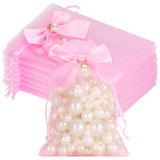 joycraft 4x6 In Organza Bags with Bow, 30Pcs Pink Mesh Drawstring Gift Bag, Organza Party Favor Pouches for Christmas, Valentine's Day, Wedding, Birthday, Baby Shower