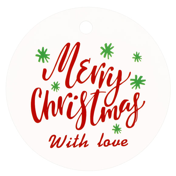 100Pcs White Round Tags with String, Merry Christmas with Love Tags,Paper Gift Hangtags, Personalized Gift Tags for Gift Wrapping, Christmas Party and Celebrations Decorations(2