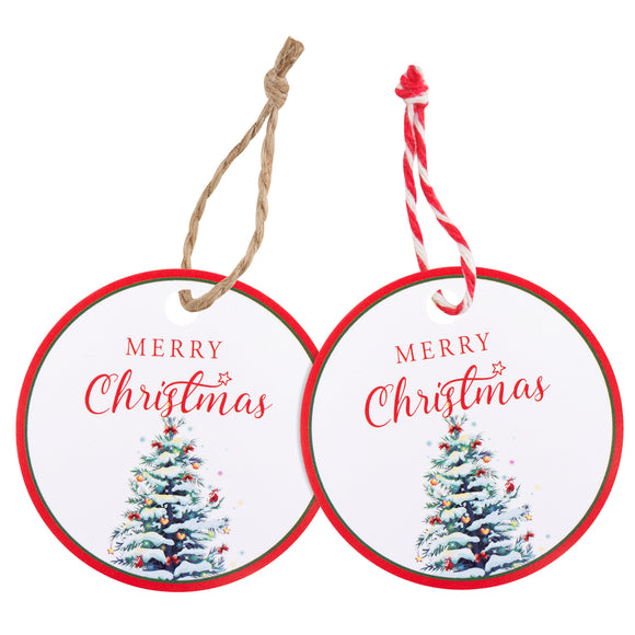 joycraft 100Pcs Merry Christmas Tags, Christmas Gift Tags with String, 2Inch Christmas Name Tags, Winter Holiday Tags, Red Circle Christmas Paper Tags for Gift Wrapping, DIY Crafts, Bottles