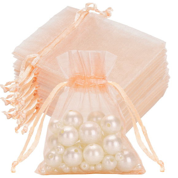joycraft 50Pcs Peach Organza Bags - 2.7x3.5 In Jewelry Drawstring Mesh Pouch, Small Sheer Gift Bags for Small Business, Party Favor, Wedding, DIY Craft