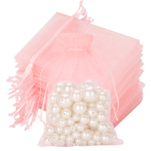 joycraft 50Pcs Blush Pink Organza Bags - 4x6 In Jewelry Drawstring Pouch with Mesh, Sheer Party Favor Pouch for Birthday, Baby Shower, Wedding, Graduation