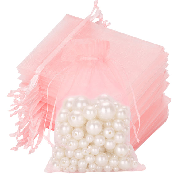 joycraft 50Pcs Blush Pink Organza Bags - 4x6 In Jewelry Drawstring Pouch with Mesh, Sheer Party Favor Pouch for Birthday, Baby Shower, Wedding, Graduation