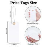 100Pcs White Blank Tags with String Attached, 4 3/4 x 2 3/8 inch Price Tags, Pre-Attached Elastic Cord Hangtags, Thick Paper Shipping Tags with Reinforced Eyelet for Gift Wrap, Christmas, Party