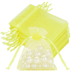 joycraft 50Pcs Lemon Yellow Organza Bags – 2.7x3.5 In Sheer Jewelry Mesh Pouch, Small Party Favor Drawstring Pouch for Wedding, Birthday, Baby Shower, DIY Craft