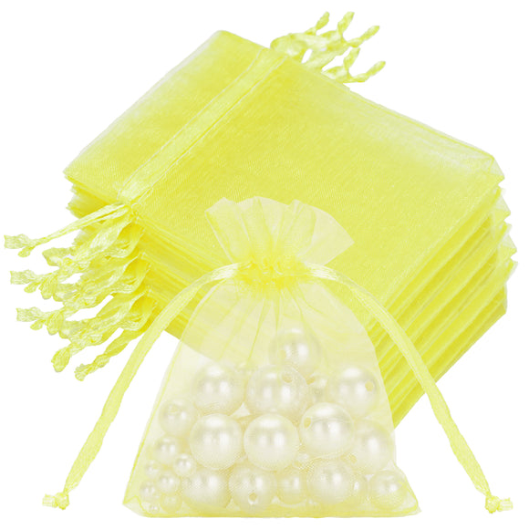 joycraft 50Pcs Lemon Yellow Organza Bags – 2.7x3.5 In Sheer Jewelry Mesh Pouch, Small Party Favor Drawstring Pouch for Wedding, Birthday, Baby Shower, DIY Craft