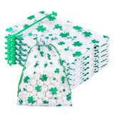 joycraft 4x6In St. Patrick's Day Organza Bags - 50Pcs Foil Green Clover Drawstring Gift Bag, Small Organza Favor Bags for St. Patrick, Party, Birthday, Irish Holidays