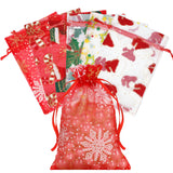 joycraft 4x6 In Christmas Organza Bags - Small Holiday Drawstring Mesh Gift Bags, 6 Style Christmas Party Favor Pouch for Makeup, Goody, Jewelry, Candy