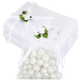 joycraft 4x6 In Organza Bags with Rose, 30Pcs White Wedding Party Favor Bag, Jewelry Pouches with Drawstring, Sheer Mesh Drawstring Bags for Jewelry, Makeup, Candy, Desserts