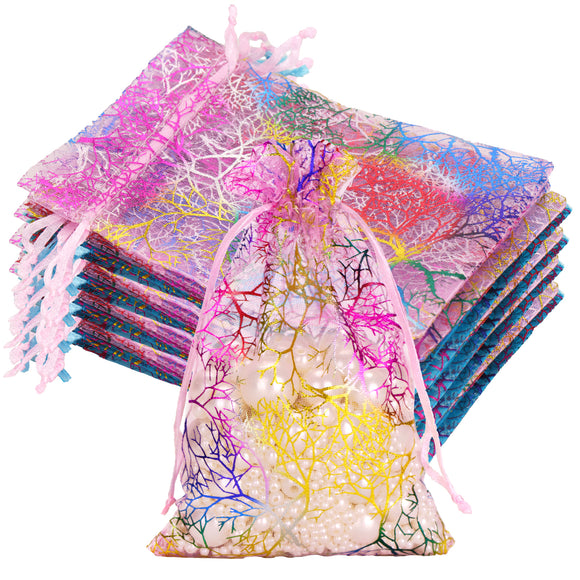 joycraft Organza Bags 4x6 inch – 50pcs Drawstring Jewelry Pouch, Small Sheer Gift Wrap Bags for Wedding Favors, Birthday Party, Christmas Gift, Handmade Soap - Blue & Pink