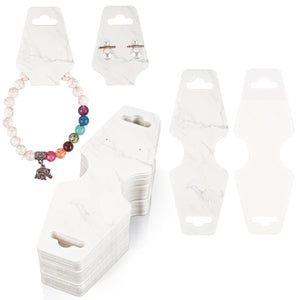 joycraft 100Pcs Bracelet Display Cards - 4.7x1.7 in Marble White Paper Self‑Adhesive Jewelry Display Cards, Foldable Necklace & Earring Card with Hole for Small Business, Exhibition, Supplies