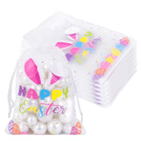 joycraft 30Pcs Happy Easter Organza Bags - 4x6 In Easter Egg Mesh Drawstring Gift Bags, Organza Party Favor Bags for Egg, Candy, Chocolate, Jewelry
