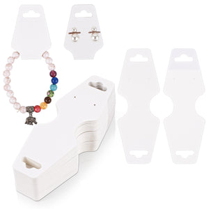 joycraft 100Pcs Bracelet Display Cards - 4.7x1.7 in White Paper Self‑Adhesive Jewelry Cards, Foldable Necklace & Earring Display Card with Hole for Small Business, Exhibition, Supplies
