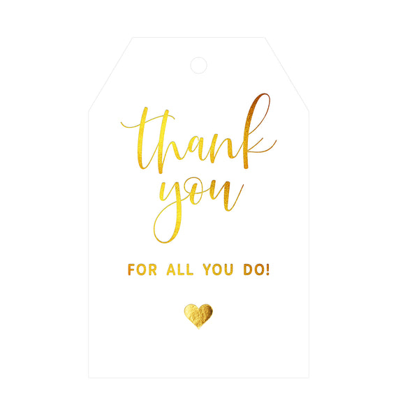 joycraft Thank You for All You Do Tags - 50Pcs Gold Foil Thank You Gift Tags with String, 3.3x2.2in Paper Gift Wrap Hangtags for Wedding, Teacher Appreciation, Mother's Day Thanksgiving, Christmas