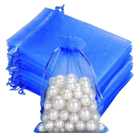 joycraft 50Pcs Royal Blue Organza Bags - 4x6 In Jewelry Drawstring Pouch with Mesh, Sheer Party Favor Pouch for Birthday, Baby Shower, Graduation, Wedding