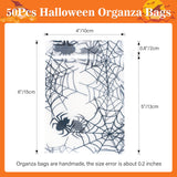 joycraft 50Pcs Halloween Organza Bags, 4x6 inch Halloween Organza Drawstring Bags, White Halloween Party Favors Bags for Candy, Snacks, Chocolates, DIY Craft