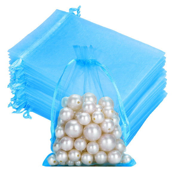 joycraft 50Pcs Lake Blue Organza Bags - 4x6 In Jewelry Drawstring Mesh Pouch, Sheer Party Favor Bags for DIY Craft, Gift Wrapping, Jewelry Packaging, Wedding Favor