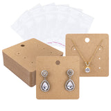 joycraft 6 Holes Earring Display Cards with Bags - 100Pcs Kraft Paper Necklace Display Cards, 2.95 in Square Brown Jewelry Card for Selling, Packaging, Small Business, Craft Fair