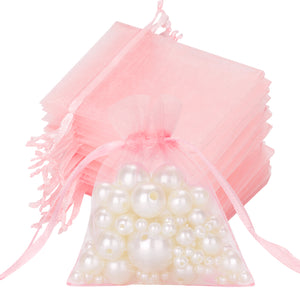 joycraft 50Pcs Blush Pink Organza Bags – 2.7x3.5 In Sheer Drawstring Mesh Pouch, Small Jewelry Organza Gift Pouch for Wedding Favor, DIY Craft, Small Business, Candy,Bags