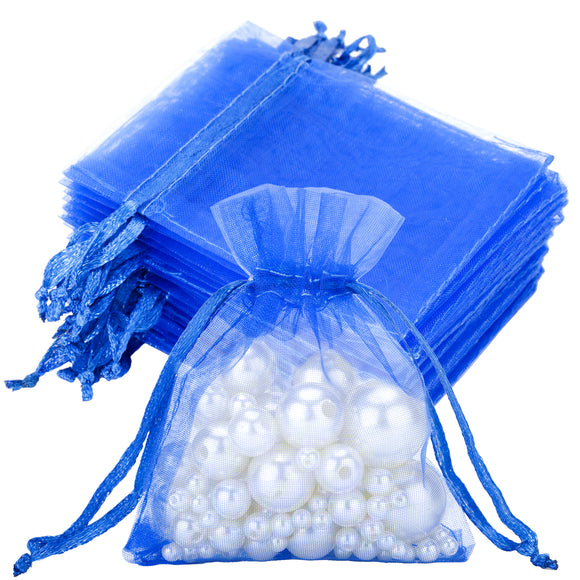 joycraft 50Pcs Royal Blue Organza Bags - 2.7x3.5 In Jewelry Mesh Pouch with Drawstring, Small Sheer Party Favor Bags for Small Business, Birthday, Wedding, Baby Shower