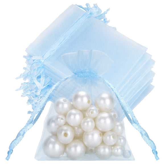 joycraft 50Pcs Sheer Organza Bags with Drawstring, 2.7x3.5 In Blue Small Mesh Gift Wrapping Bags, Jewelry Organza Pouch, Sheer Party Favor Bag for Wedding, Bridal Shower, Birthday, Baby Shower
