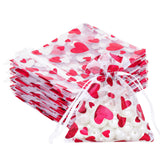 joycraft 50Pcs Valentine Gift Organza Bags, 3x4 Inch Red Heart Organza Bags with Drawstring, Mesh Jewelry Organza Pouches, Sheer Organza Bags, Small Goodie Bags for Valentines, Wedding, Anniversary