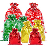 joycraft 20pcs Christmas Drawstring Gift Bags - Assorted Sizes Foil Holiday Drawstring Pouches, Red Green and Gold Gift Wrapping Bags for Toys, Dolls, Candy, DIY Craft