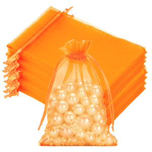joycraft 50Pcs Orange Organza Bags - 4x6 In Jewelry Drawstring Pouch with Mesh, Holiday Favor Organza Gift Pouch for Halloween, Christmas, Thanksgiving, Easter