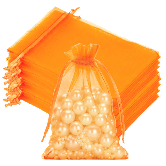 joycraft 50Pcs Orange Organza Bags - 4x6 In Jewelry Drawstring Pouch with Mesh, Holiday Favor Organza Gift Pouch for Halloween, Christmas, Thanksgiving, Easter