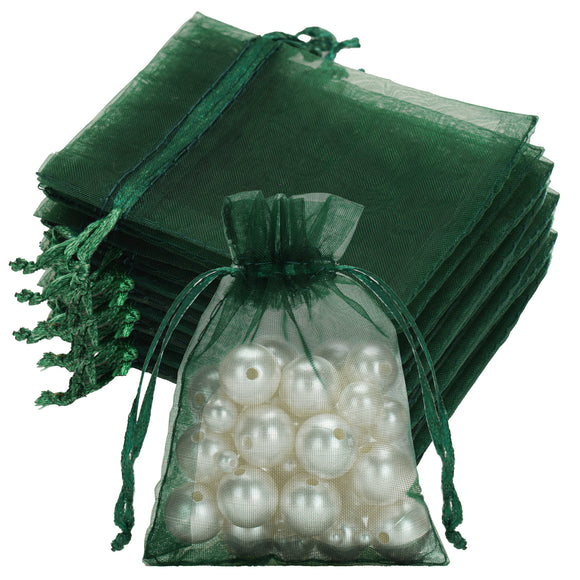 joycraft 50Pcs Dark Green Organza Bags – 2.7x3.5 In Sheer Jewelry Mesh Pouch, Small Party Favor Drawstring Pouch for Halloween, Christmas, Wedding Favor, Small Business