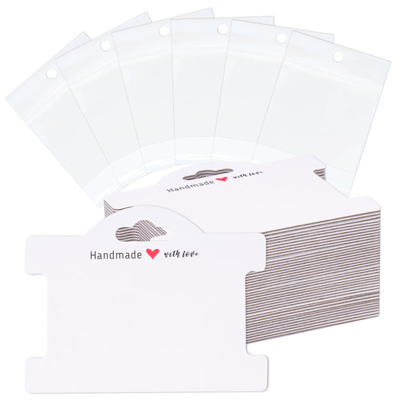 joycraft 100Pcs 10x7cm White Jewelry Display Cards with Bags