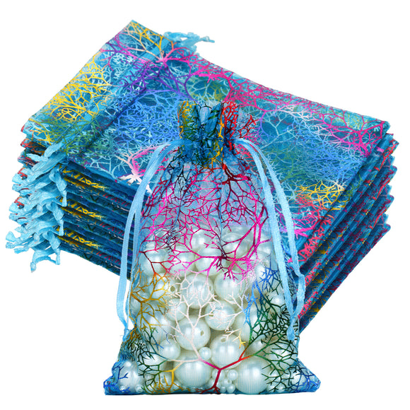 joycraft Blue Organza Bags 4x6 inch – 50pcs Drawstring Jewelry Pouch, Small Sheer Gift Wrap Bags for Wedding Favors, Birthday Party, Christmas Gift, Handmade Soap
