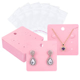 joycraft 6 Holes Earring Display Cards with Bags - 100Pcs Pink Paper Necklace Display Cards, 2.95 In Square Jewelry Card for Selling, Small Business, Craft Fair, Retail Display