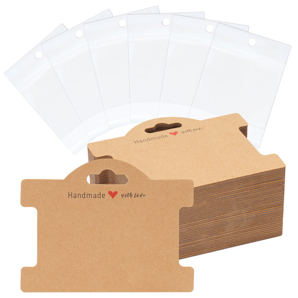 joycraft 100Pcs 10x7cm Brown Jewelry Display Cards with Bags